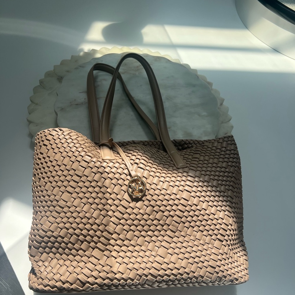 Anne Klein Tan Woven Tote Bag used good condition